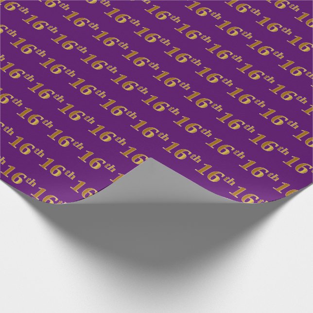 Purple, Faux Gold 16th (Sixteenth) Event Wrapping Paper (Corner)