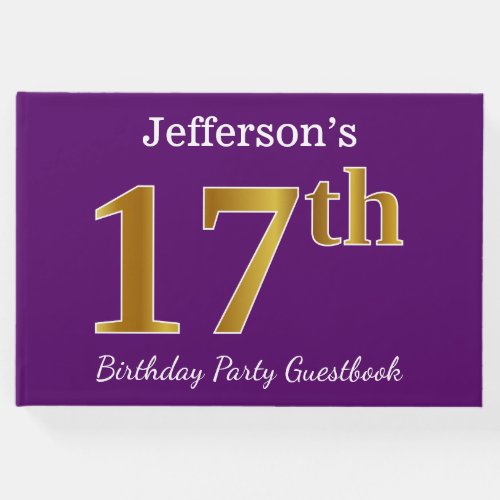 Purple Faux Gold 17th Birthday Party Custom Name Guest Book