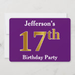 [ Thumbnail: Purple, Faux Gold 17th Birthday Party; Custom Name Invitation ]
