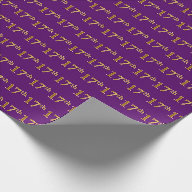 Purple, Faux Gold 17th (Seventeenth) Event Wrapping Paper (Corner)