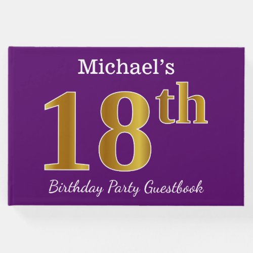 Purple Faux Gold 18th Birthday Party Custom Name Guest Book