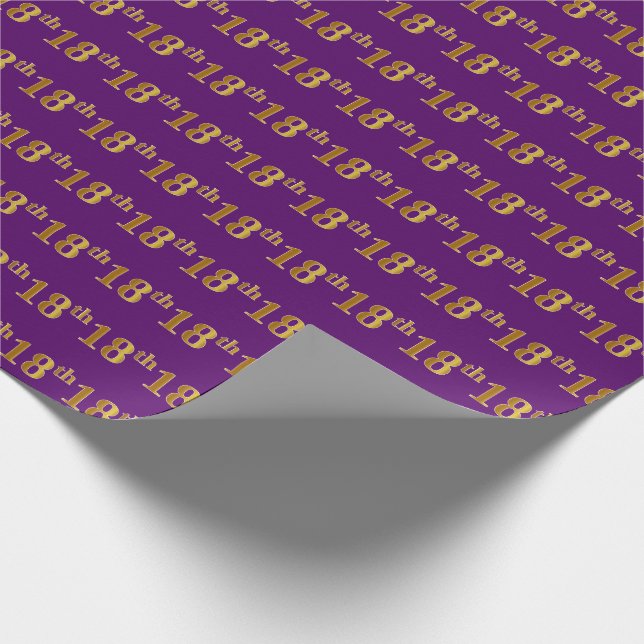 Purple, Faux Gold 18th (Eighteenth) Event Wrapping Paper (Corner)