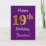 [ Thumbnail: Purple, Faux Gold 19th Birthday + Custom Name Card ]