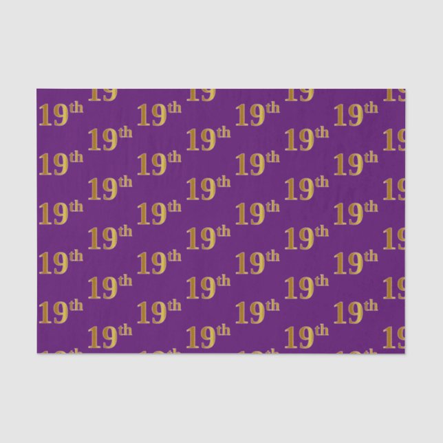 Purple, Faux Gold 19th (Nineteenth) Event Tissue Paper (Front)