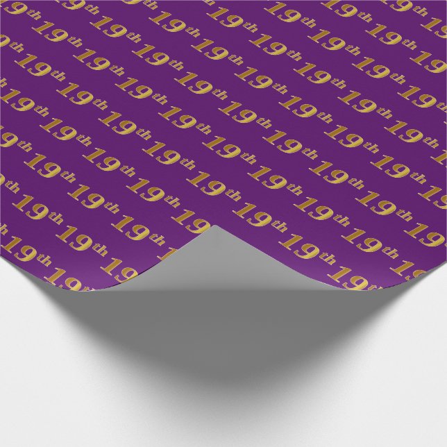 Purple, Faux Gold 19th (Nineteenth) Event Wrapping Paper (Corner)