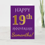 [ Thumbnail: Purple, Faux Gold 19th Wedding Anniversary + Name Card ]