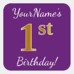 [ Thumbnail: Purple, Faux Gold 1st Birthday + Custom Name Sticker ]