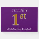 [ Thumbnail: Purple, Faux Gold 1st Birthday Party + Custom Name Guest Book ]