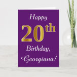 [ Thumbnail: Purple, Faux Gold 20th Birthday + Custom Name Card ]