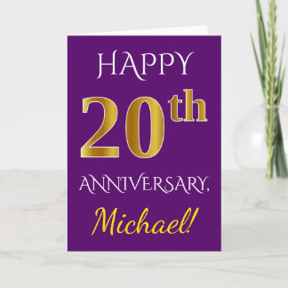 Purple, Faux Gold 20th Wedding Anniversary Name Card