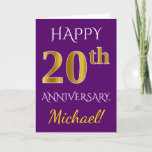 [ Thumbnail: Purple, Faux Gold 20th Wedding Anniversary + Name Card ]