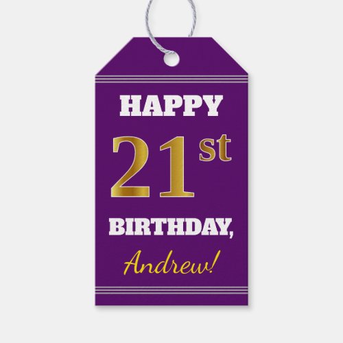 Purple Faux Gold 21st Birthday  Custom Name Gift Tags