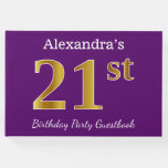 [ Thumbnail: Purple, Faux Gold 21st Birthday Party; Custom Name Guest Book ]
