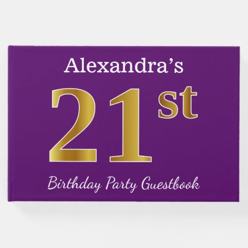 Purple Faux Gold 21st Birthday Party Custom Name Guest Book