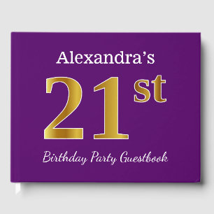 Purple, Faux Gold 21st Birthday Party; Custom Name Guest Book