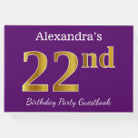 [ Thumbnail: Purple, Faux Gold 22nd Birthday Party; Custom Name Guest Book ]