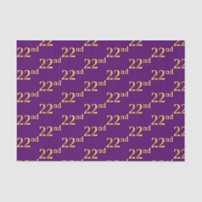 Purple, Faux Gold 22nd (Twenty-Second) Event Tissue Paper (Front)