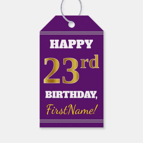 Purple Faux Gold 23rd Birthday  Custom Name Gift Tags