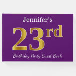 [ Thumbnail: Purple, Faux Gold 23rd Birthday Party; Custom Name Guest Book ]