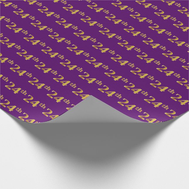 Purple, Faux Gold 24th (Twenty-Fourth) Event Wrapping Paper (Corner)