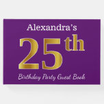 [ Thumbnail: Purple, Faux Gold 25th Birthday Party; Custom Name Guest Book ]
