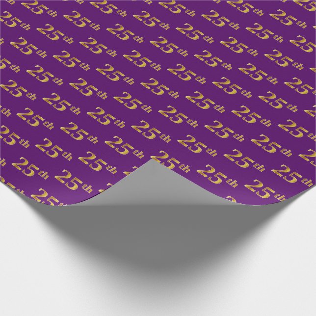 Purple, Faux Gold 25th (Twenty-Fifth) Event Wrapping Paper (Corner)
