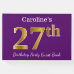 [ Thumbnail: Purple, Faux Gold 27th Birthday Party; Custom Name Guest Book ]