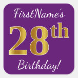 [ Thumbnail: Purple, Faux Gold 28th Birthday + Custom Name Sticker ]