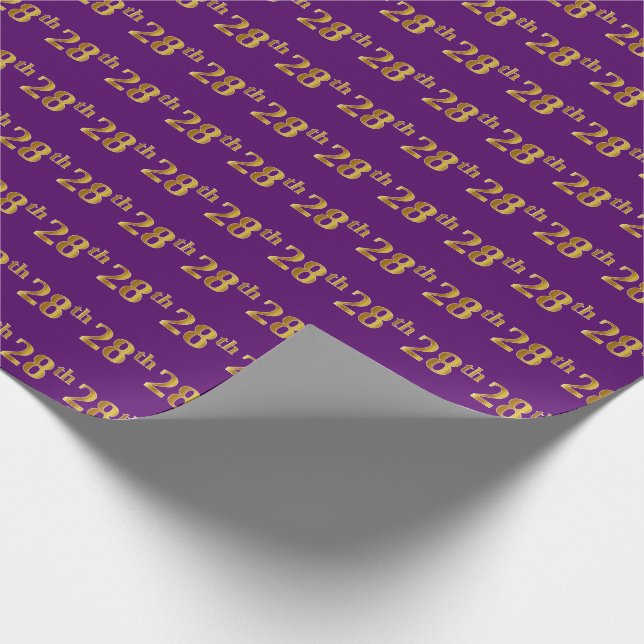 Purple, Faux Gold 28th (Twenty-Eighth) Event Wrapping Paper (Corner)