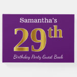[ Thumbnail: Purple, Faux Gold 29th Birthday Party; Custom Name Guest Book ]