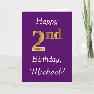 Purple, Faux Gold 2nd Birthday + Custom Name Card