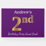 [ Thumbnail: Purple, Faux Gold 2nd Birthday Party + Custom Name Guest Book ]