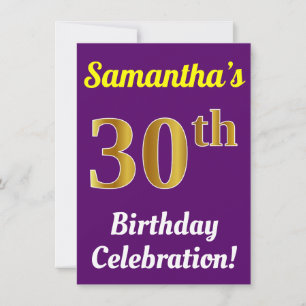Purple, Faux Gold 30th Birthday Celebration + Name Invitation