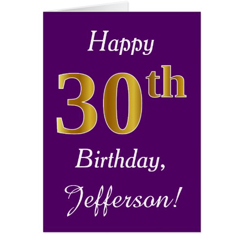 Purple, Faux Gold 30th Birthday + Custom Name