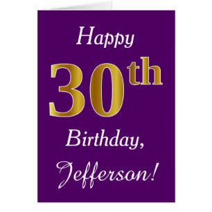 Purple, Faux Gold 30th Birthday + Custom Name Cards