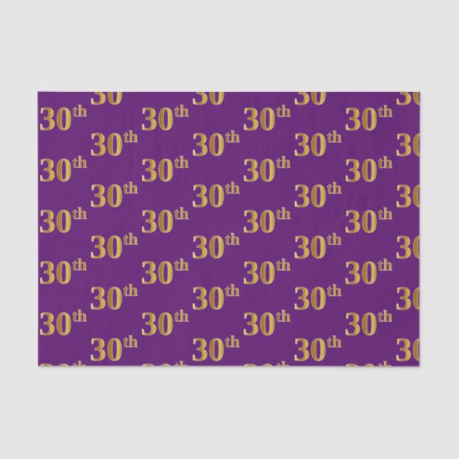 Purple, Faux Gold 30th (Thirtieth) Event Tissue Paper (Front)