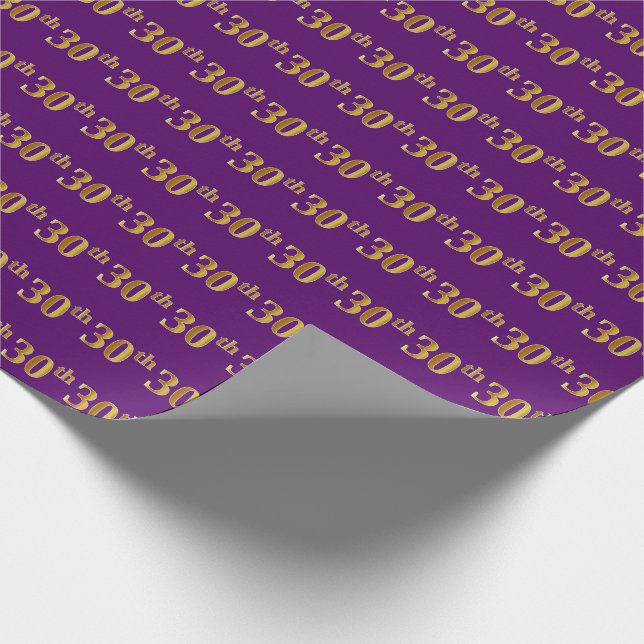 Purple, Faux Gold 30th (Thirtieth) Event Wrapping Paper (Corner)