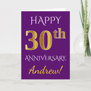 Purple, Faux Gold 30th Wedding Anniversary + Name Card