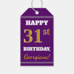 [ Thumbnail: Purple, Faux Gold 31st Birthday + Custom Name Gift Tags ]