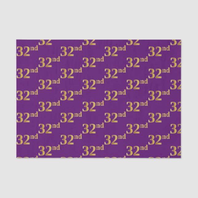 Purple, Faux Gold 32nd (Thirty-Second) Event Tissue Paper (Front)