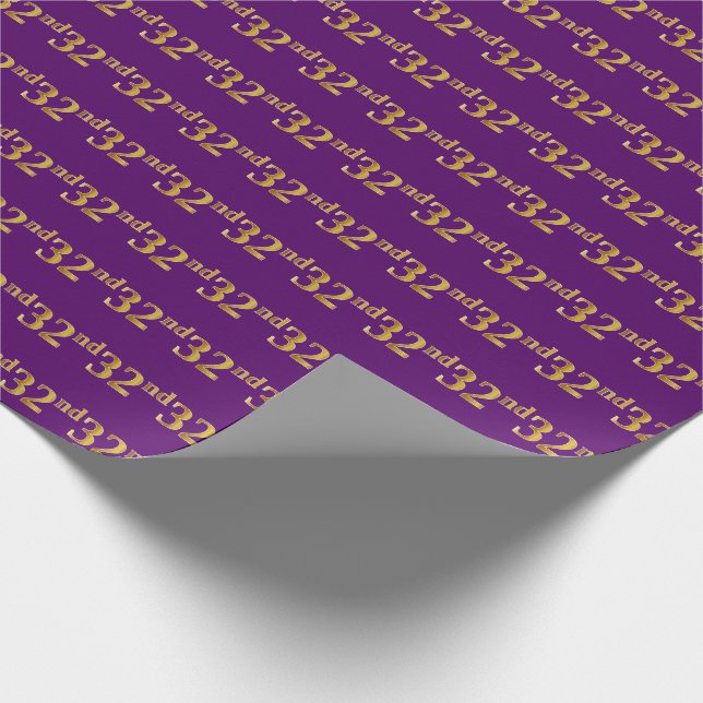 Purple, Faux Gold 32nd (Thirty-Second) Event Wrapping Paper (Corner)