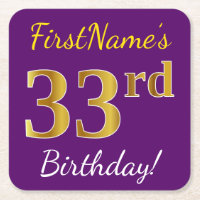 Purple, Faux Gold 33rd Birthday + Custom Name