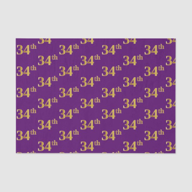 Purple, Faux Gold 34th (Thirty-Fourth) Event Tissue Paper (Front)