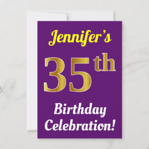 Purple, Faux Gold 35th Birthday Celebration + Name Invitation