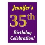 [ Thumbnail: Purple, Faux Gold 35th Birthday Celebration + Name Invitation ]