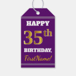 [ Thumbnail: Purple, Faux Gold 35th Birthday + Custom Name Gift Tags ]