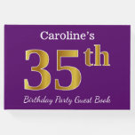 [ Thumbnail: Purple, Faux Gold 35th Birthday Party; Custom Name Guest Book ]