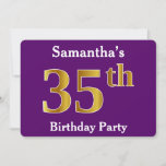 [ Thumbnail: Purple, Faux Gold 35th Birthday Party; Custom Name Invitation ]