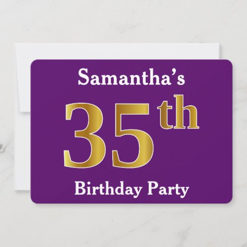 Purple Faux Gold 35th Birthday Party Custom Name Invitation