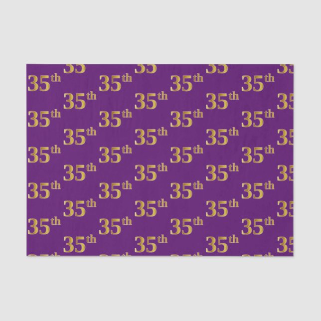 Purple, Faux Gold 35th (Thirty-Fifth) Event Tissue Paper (Front)